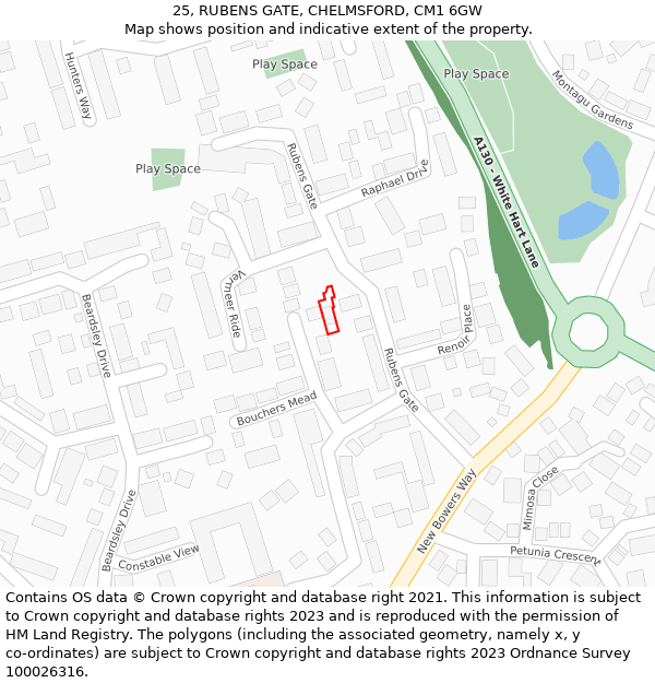 25, RUBENS GATE, CHELMSFORD, CM1 6GW: Location map and indicative extent of plot