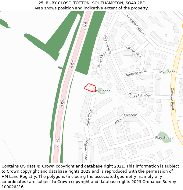 25, RUBY CLOSE, TOTTON, SOUTHAMPTON, SO40 2BF: Location map and indicative extent of plot