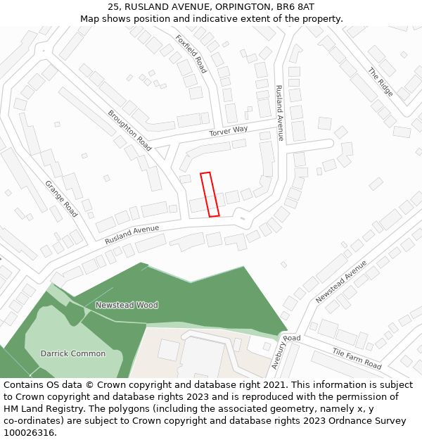 25, RUSLAND AVENUE, ORPINGTON, BR6 8AT: Location map and indicative extent of plot