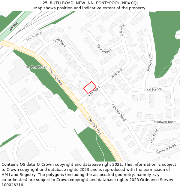 25, RUTH ROAD, NEW INN, PONTYPOOL, NP4 0QJ: Location map and indicative extent of plot