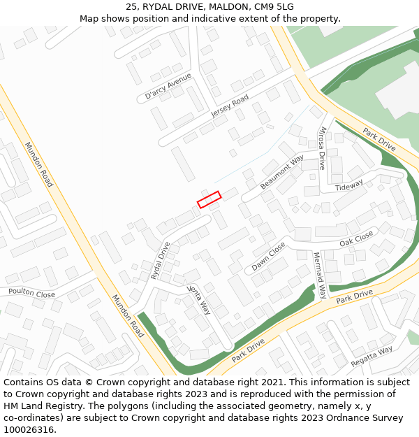 25, RYDAL DRIVE, MALDON, CM9 5LG: Location map and indicative extent of plot