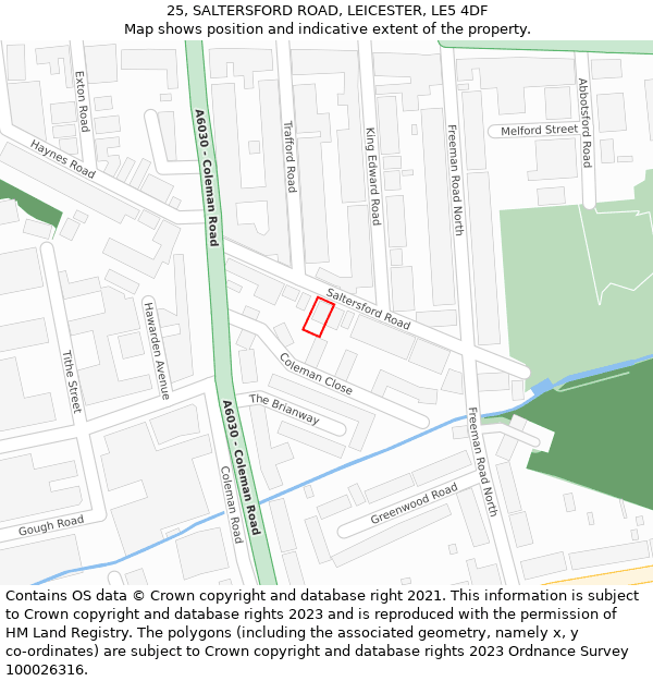 25, SALTERSFORD ROAD, LEICESTER, LE5 4DF: Location map and indicative extent of plot