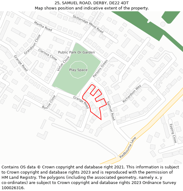 25, SAMUEL ROAD, DERBY, DE22 4DT: Location map and indicative extent of plot