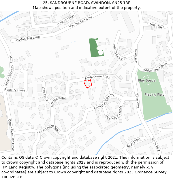 25, SANDBOURNE ROAD, SWINDON, SN25 1RE: Location map and indicative extent of plot