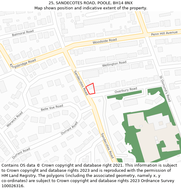 25, SANDECOTES ROAD, POOLE, BH14 8NX: Location map and indicative extent of plot