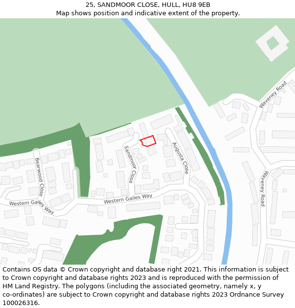 25, SANDMOOR CLOSE, HULL, HU8 9EB: Location map and indicative extent of plot