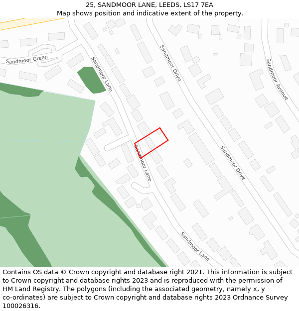 25, SANDMOOR LANE, LEEDS, LS17 7EA: Location map and indicative extent of plot