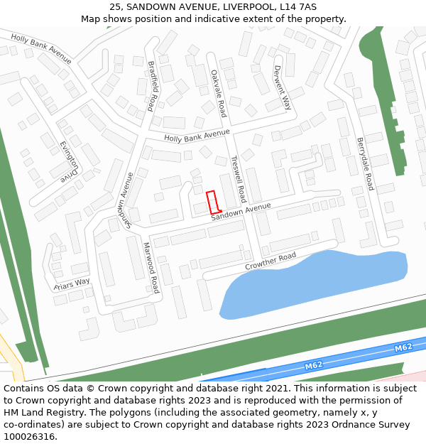 25, SANDOWN AVENUE, LIVERPOOL, L14 7AS: Location map and indicative extent of plot