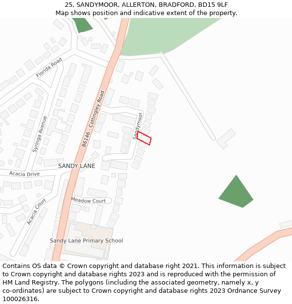 25, SANDYMOOR, ALLERTON, BRADFORD, BD15 9LF: Location map and indicative extent of plot