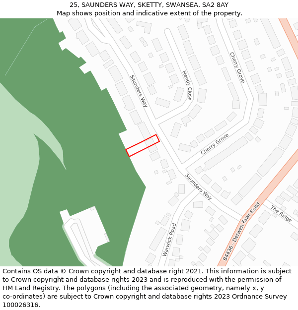 25, SAUNDERS WAY, SKETTY, SWANSEA, SA2 8AY: Location map and indicative extent of plot