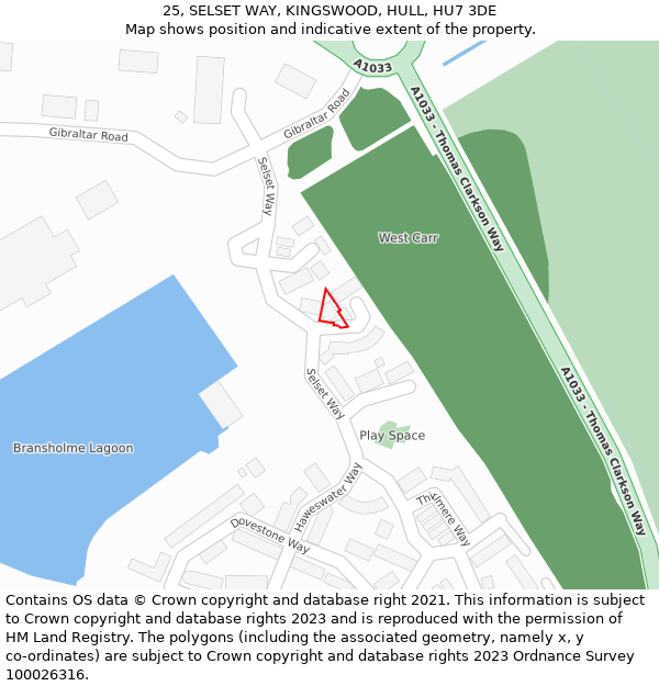 25, SELSET WAY, KINGSWOOD, HULL, HU7 3DE: Location map and indicative extent of plot