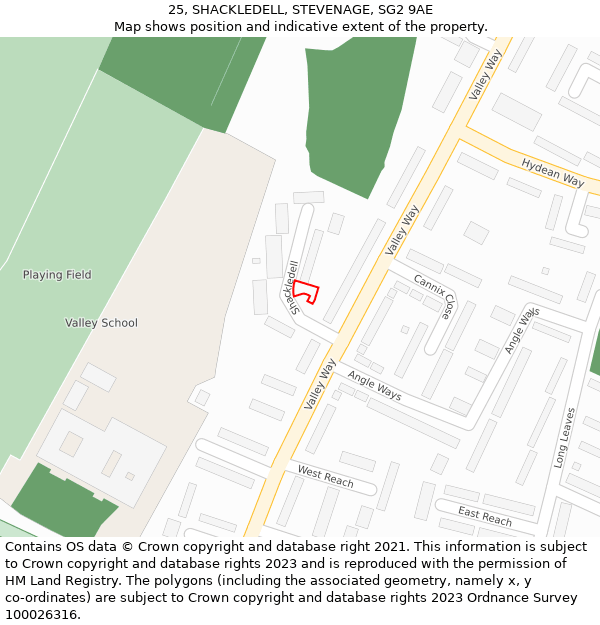 25, SHACKLEDELL, STEVENAGE, SG2 9AE: Location map and indicative extent of plot