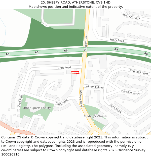 25, SHEEPY ROAD, ATHERSTONE, CV9 1HD: Location map and indicative extent of plot