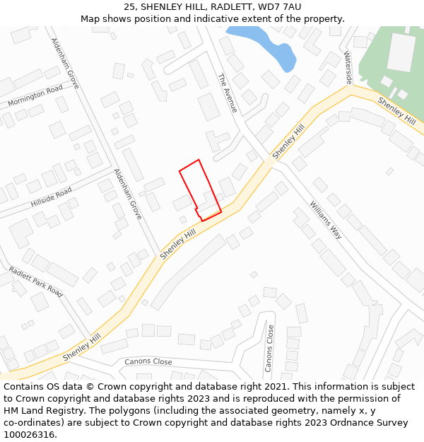 25, SHENLEY HILL, RADLETT, WD7 7AU: Location map and indicative extent of plot