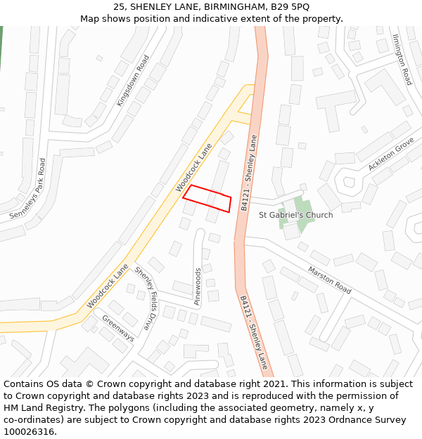 25, SHENLEY LANE, BIRMINGHAM, B29 5PQ: Location map and indicative extent of plot