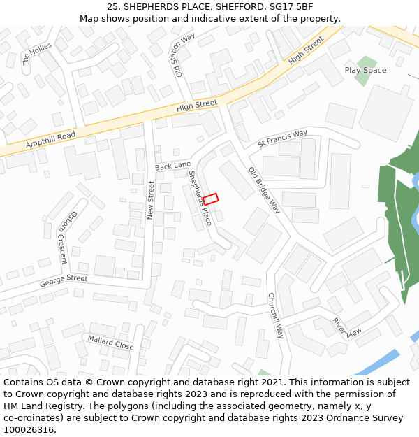 25, SHEPHERDS PLACE, SHEFFORD, SG17 5BF: Location map and indicative extent of plot