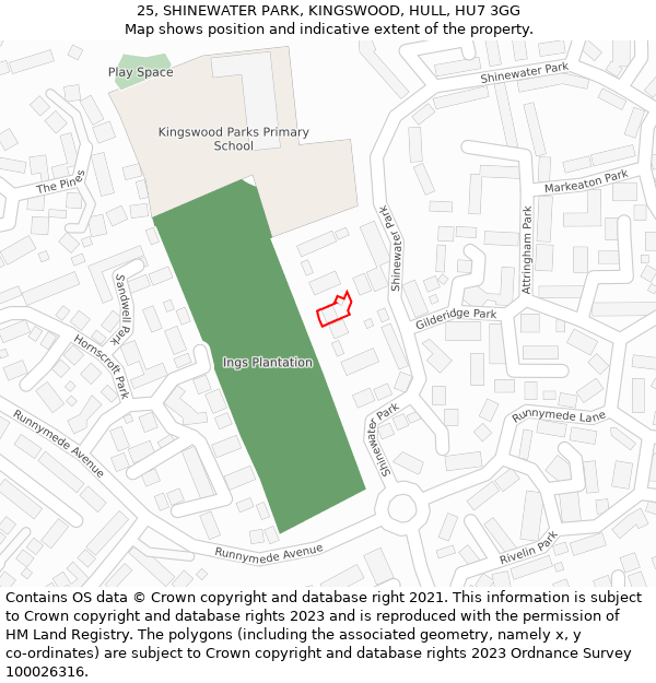 25, SHINEWATER PARK, KINGSWOOD, HULL, HU7 3GG: Location map and indicative extent of plot