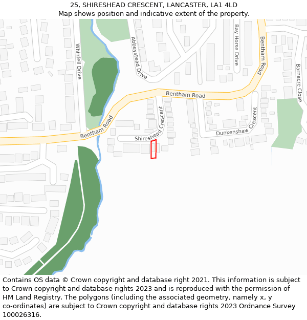 25, SHIRESHEAD CRESCENT, LANCASTER, LA1 4LD: Location map and indicative extent of plot