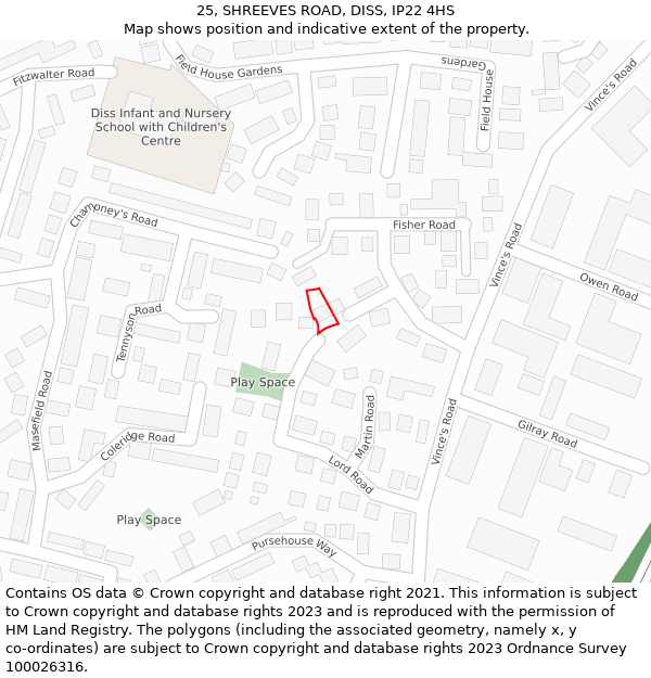 25, SHREEVES ROAD, DISS, IP22 4HS: Location map and indicative extent of plot