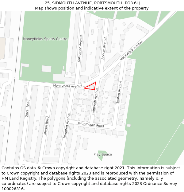 25, SIDMOUTH AVENUE, PORTSMOUTH, PO3 6LJ: Location map and indicative extent of plot