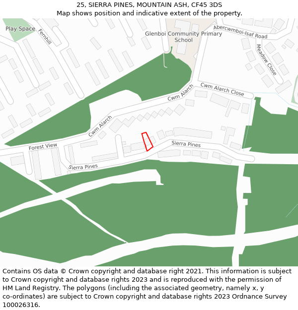 25, SIERRA PINES, MOUNTAIN ASH, CF45 3DS: Location map and indicative extent of plot