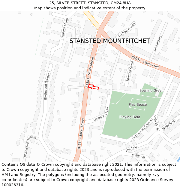 25, SILVER STREET, STANSTED, CM24 8HA: Location map and indicative extent of plot