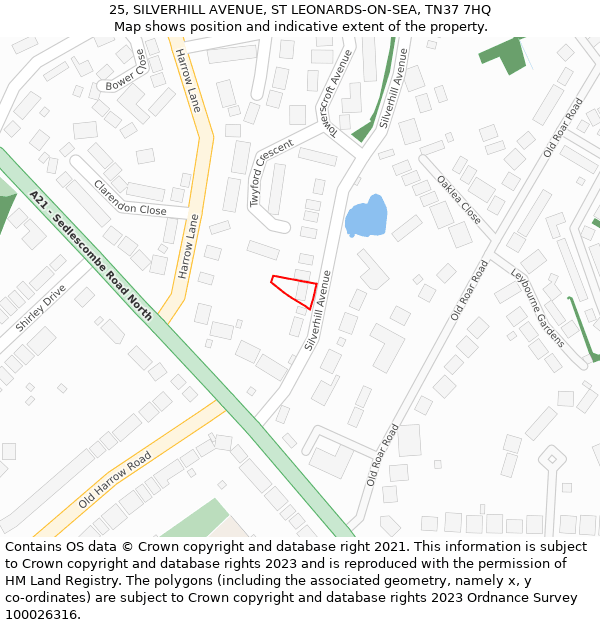 25, SILVERHILL AVENUE, ST LEONARDS-ON-SEA, TN37 7HQ: Location map and indicative extent of plot