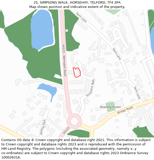 25, SIMPSONS WALK, HORSEHAY, TELFORD, TF4 2PA: Location map and indicative extent of plot