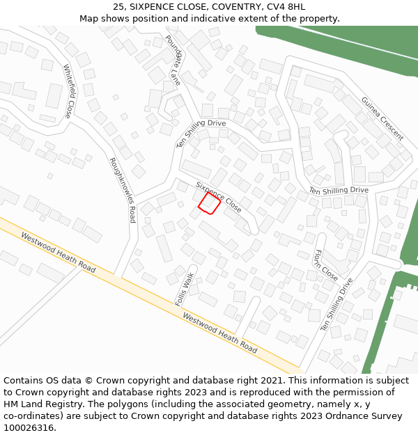 25, SIXPENCE CLOSE, COVENTRY, CV4 8HL: Location map and indicative extent of plot