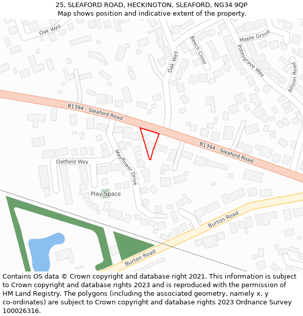 25, SLEAFORD ROAD, HECKINGTON, SLEAFORD, NG34 9QP: Location map and indicative extent of plot