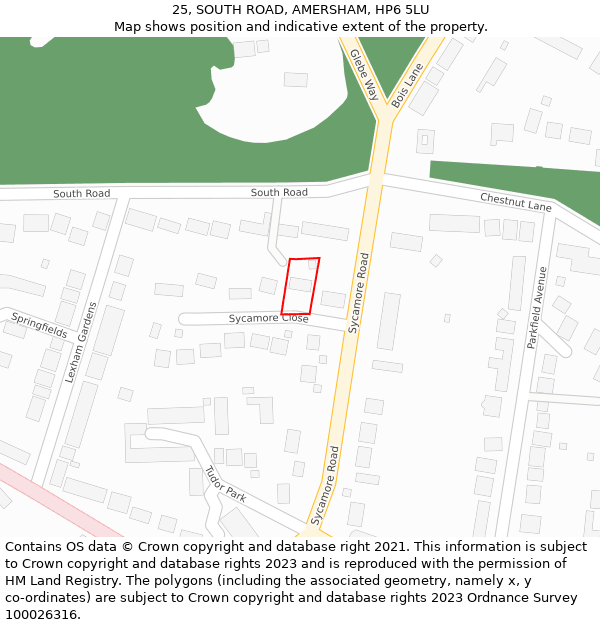 25, SOUTH ROAD, AMERSHAM, HP6 5LU: Location map and indicative extent of plot