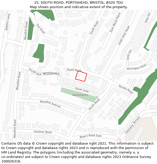 25, SOUTH ROAD, PORTISHEAD, BRISTOL, BS20 7DU: Location map and indicative extent of plot
