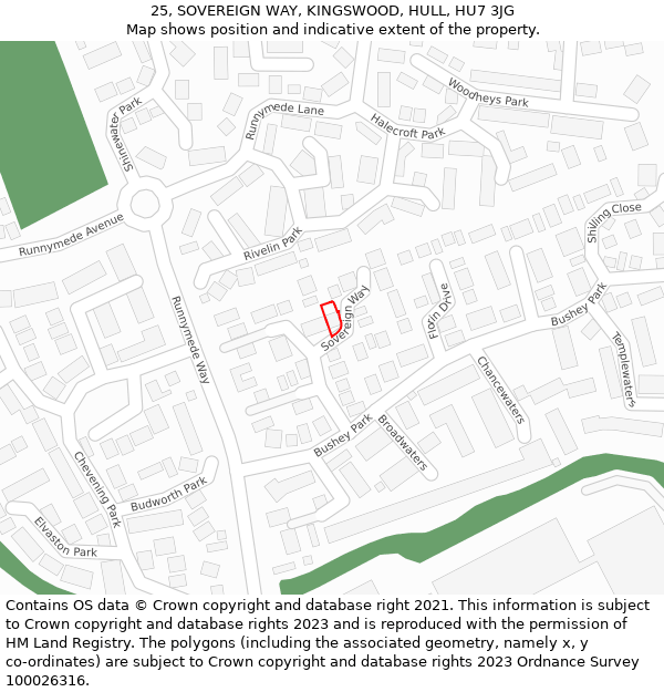 25, SOVEREIGN WAY, KINGSWOOD, HULL, HU7 3JG: Location map and indicative extent of plot