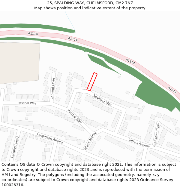 25, SPALDING WAY, CHELMSFORD, CM2 7NZ: Location map and indicative extent of plot