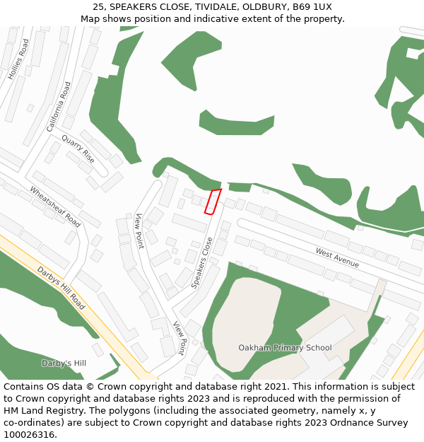 25, SPEAKERS CLOSE, TIVIDALE, OLDBURY, B69 1UX: Location map and indicative extent of plot