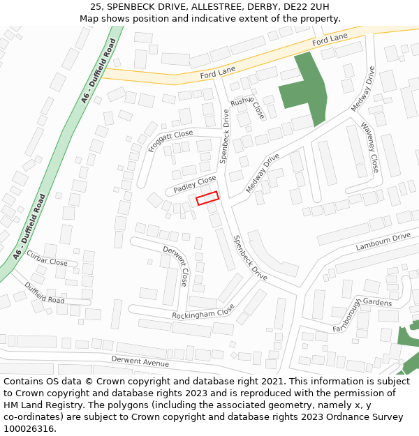 25, SPENBECK DRIVE, ALLESTREE, DERBY, DE22 2UH: Location map and indicative extent of plot