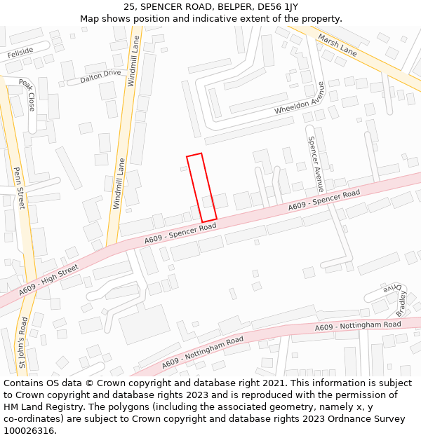 25, SPENCER ROAD, BELPER, DE56 1JY: Location map and indicative extent of plot