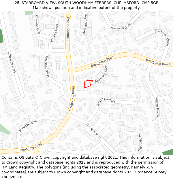 25, STARBOARD VIEW, SOUTH WOODHAM FERRERS, CHELMSFORD, CM3 5GR: Location map and indicative extent of plot