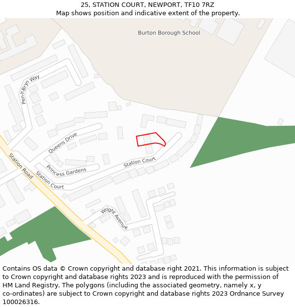 25, STATION COURT, NEWPORT, TF10 7RZ: Location map and indicative extent of plot
