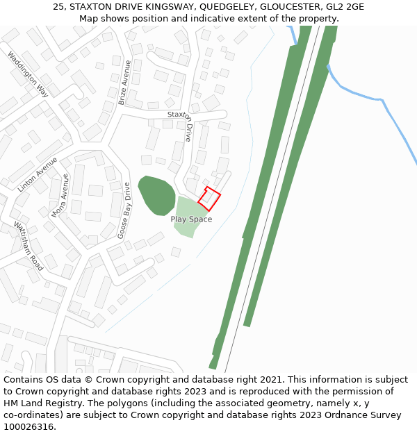 25, STAXTON DRIVE KINGSWAY, QUEDGELEY, GLOUCESTER, GL2 2GE: Location map and indicative extent of plot