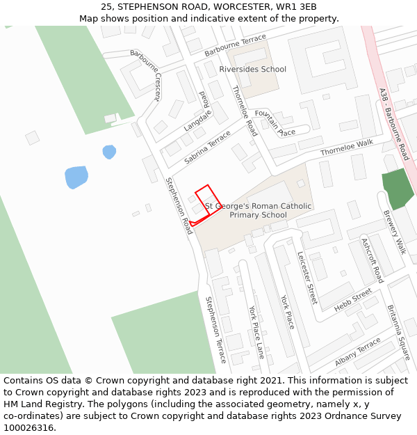 25, STEPHENSON ROAD, WORCESTER, WR1 3EB: Location map and indicative extent of plot