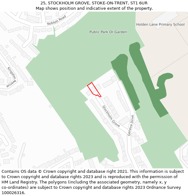 25, STOCKHOLM GROVE, STOKE-ON-TRENT, ST1 6UR: Location map and indicative extent of plot