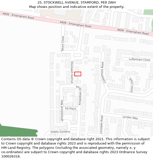 25, STOCKWELL AVENUE, STAMFORD, PE9 2WH: Location map and indicative extent of plot