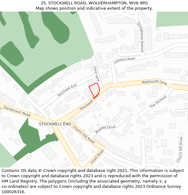 25, STOCKWELL ROAD, WOLVERHAMPTON, WV6 9PG: Location map and indicative extent of plot