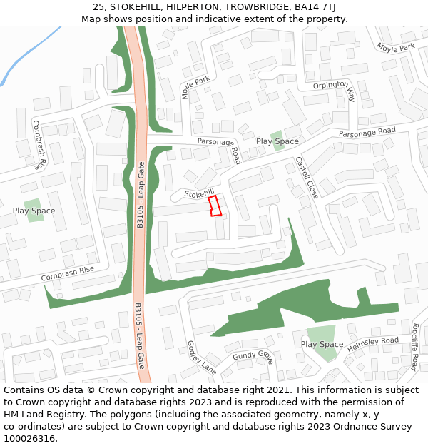 25, STOKEHILL, HILPERTON, TROWBRIDGE, BA14 7TJ: Location map and indicative extent of plot