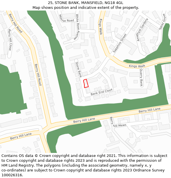 25, STONE BANK, MANSFIELD, NG18 4GL: Location map and indicative extent of plot