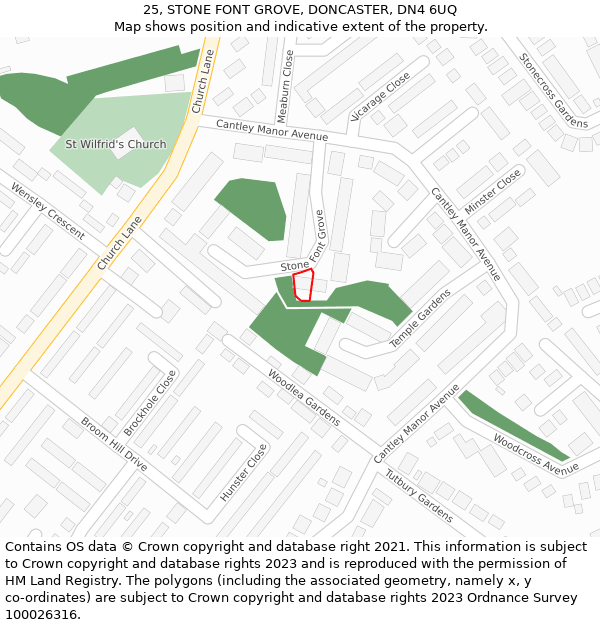 25, STONE FONT GROVE, DONCASTER, DN4 6UQ: Location map and indicative extent of plot