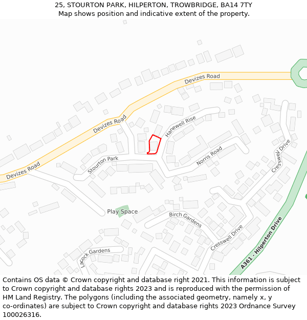 25, STOURTON PARK, HILPERTON, TROWBRIDGE, BA14 7TY: Location map and indicative extent of plot