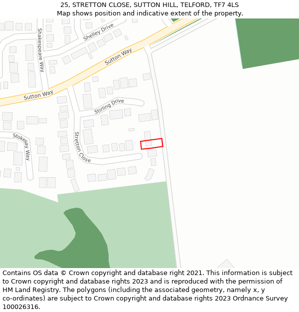 25, STRETTON CLOSE, SUTTON HILL, TELFORD, TF7 4LS: Location map and indicative extent of plot