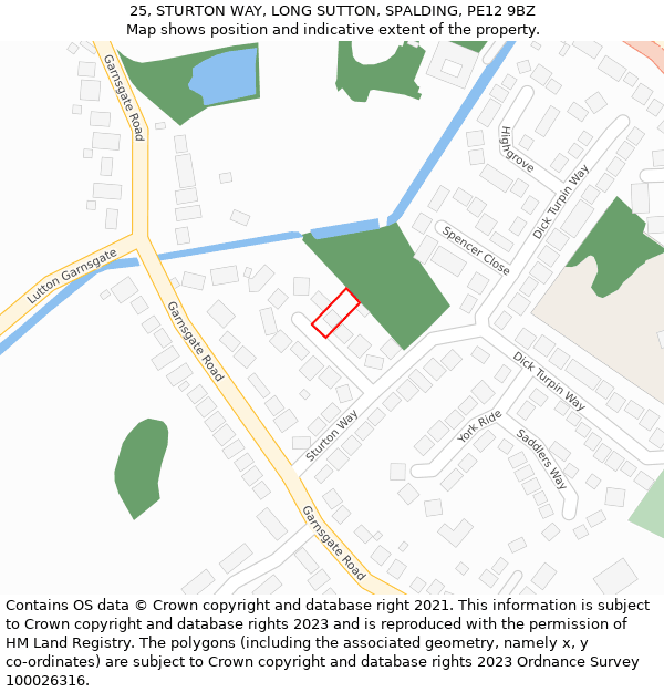 25, STURTON WAY, LONG SUTTON, SPALDING, PE12 9BZ: Location map and indicative extent of plot